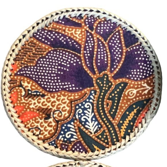 Vtg 1970s Set 12 COASTERS Boho / MCM Batik Fiber Coasters with Lidded Box 3.5" - Picture 4 of 16